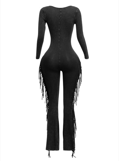 Noir Elegance Fringe Jumpsuit