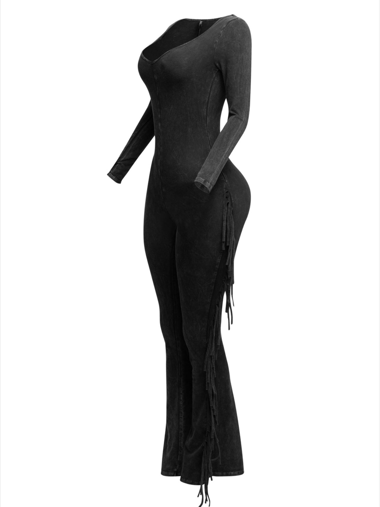 Noir Elegance Fringe Jumpsuit