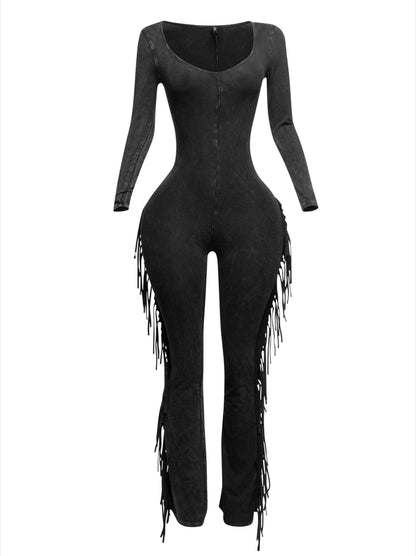 Noir Elegance Fringe Jumpsuit