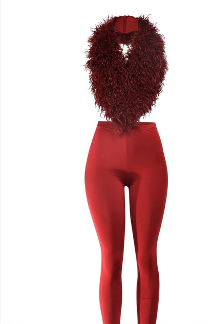 Wine Furry Two Piece